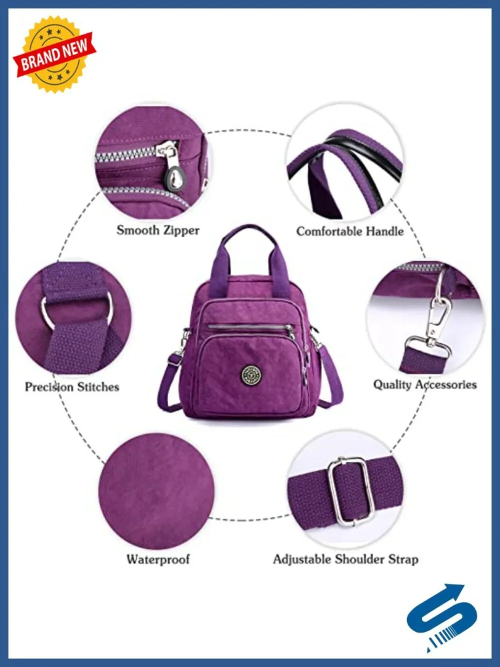 Women's Nylon Backpack Crossbody Shoulder Bag Travel Daypack
